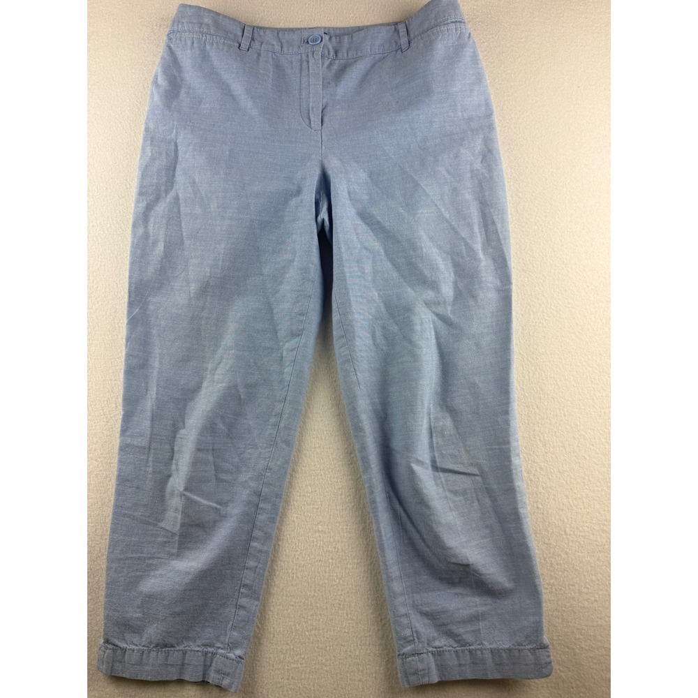 Talbots Perfect Crop Pant‎ Light Blue Cotton Straight Leg Button Hem Womens 8